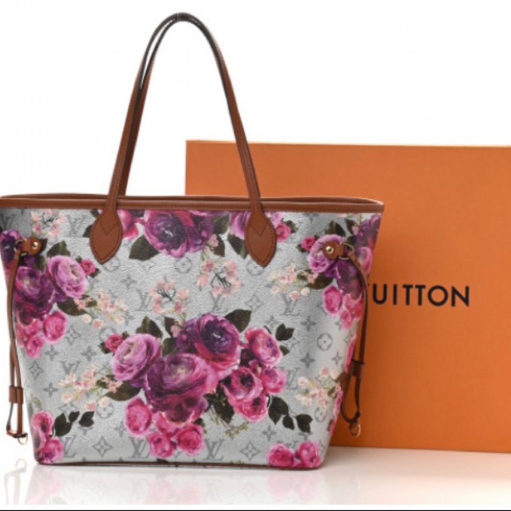 Louis Vuitton Metallic Monogram LV Garden Neverfull MM Silver with Pochette